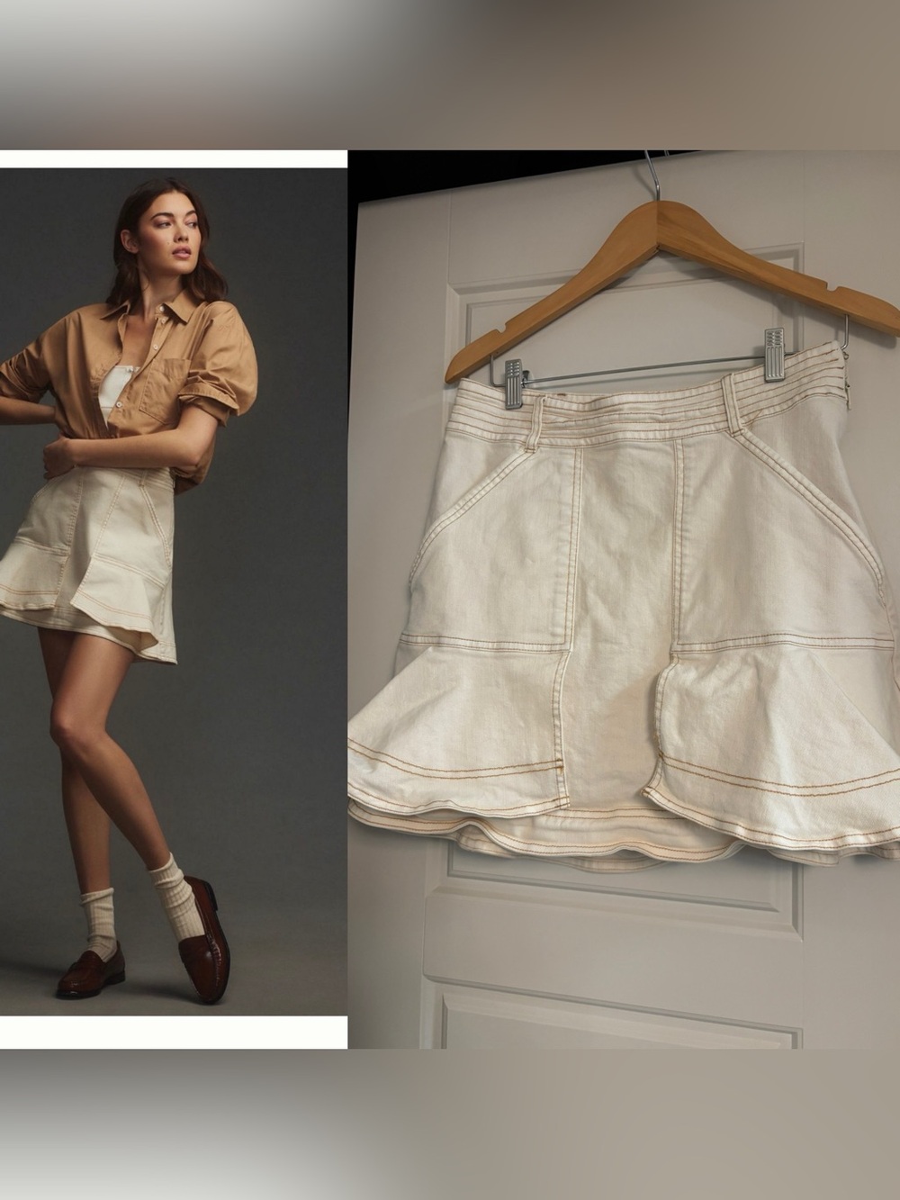 Pilcro Cream Ruffle-Hem Skort